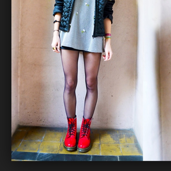 red shiny doc martens